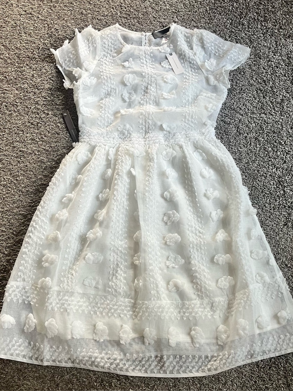 Anthropologie Sunday in Brooklyn White Applique Short Sleeve Mini Dress Garden